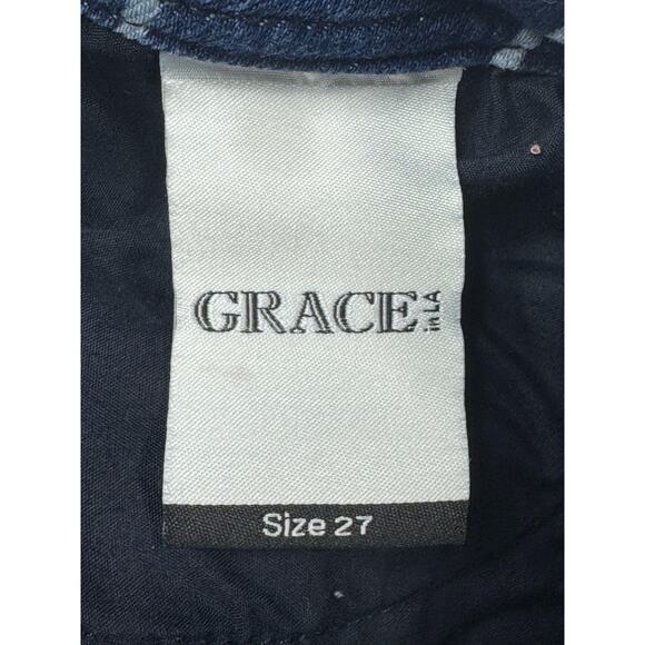 Grace in L.A. Women's Striped Flared Stretch Blue Denim Jeans - Size 27x32 - Picture 5 of 6